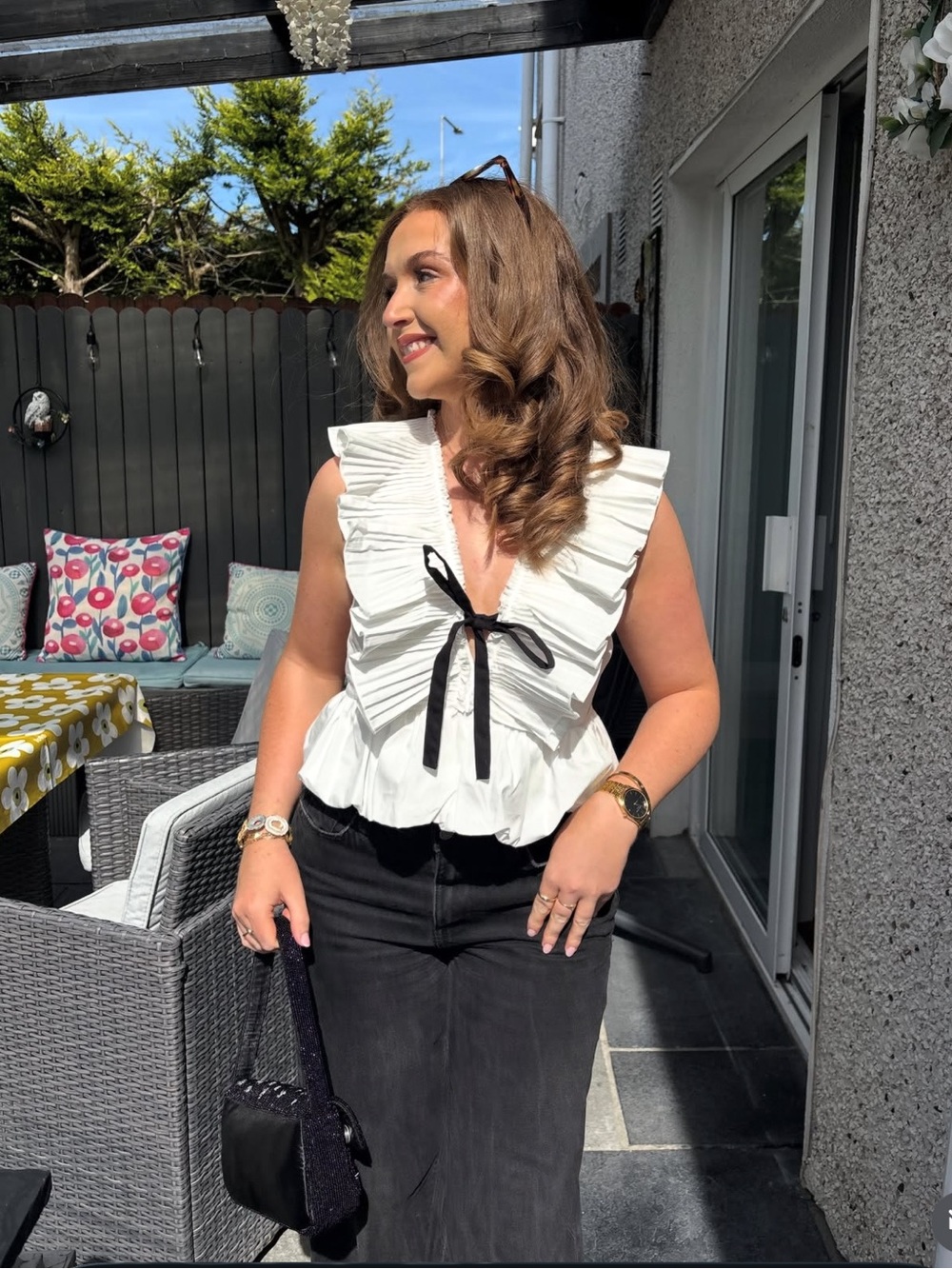 Zara Pleated Ruffle Bow Top - Picture 7 of 16
